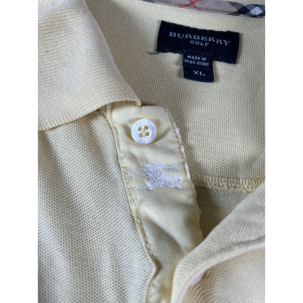 Burberry Golf Polo Shirt Mens Size L Yellow Golf Top Classic Little Hole See Pic